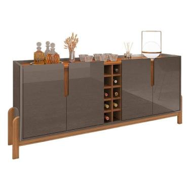Imagem de Aparador Buffet Sala Lizz 190cm Com Pés De Madeira Maciça Cinza Perola/cedro Cinza Perola/cedro