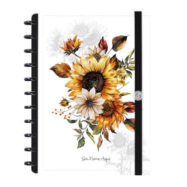 Imagem de Caderno de Disco Inteligente Personalizado Iscool G Floriografia Girassóis Branco