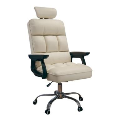 Imagem de Cadeira executiva para jogos, cadeira de escritório de couro PU, cadeira de mesa para computador, altura ajustável, cadeira de escritório com rodas giratórias (branca)