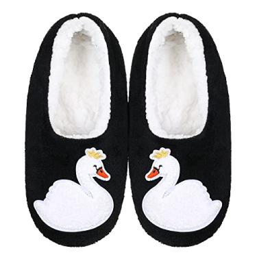 Imagem de ZYZX Pantufas femininas de animais com garras, térmicas, macias, engraçadas, macias, com forro de lã antiderrapante, meias felpudas para uso interno, 064tejx preto, 6.5/7.5 UK