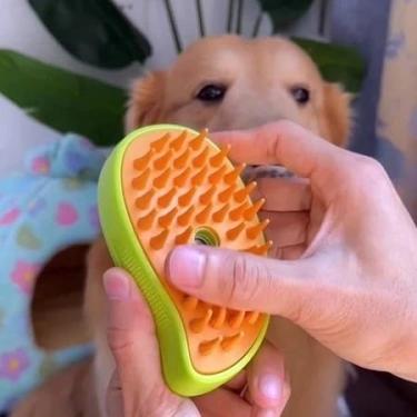 Imagem de Escova Removedora Pelos Vapor Cães Gatos Higiene Controle Pulgas Saúde Cuidado Macio Compacto