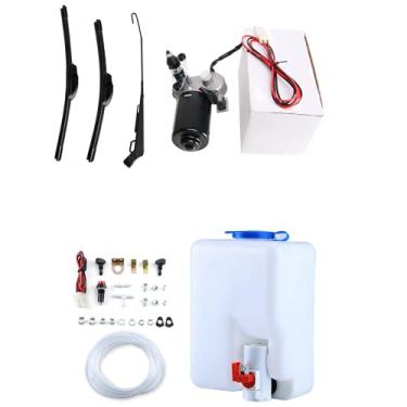 Imagem de SCHRION Kit De Lavador Para-Brisa Elétrico Utv 110 Graus Com Motor 12 V, Compatível Polaris Ranger Rzr, General Golf Cart, Trator Can Am Commander, Limpador Completo, Bomba Turbo 2 Lâminas