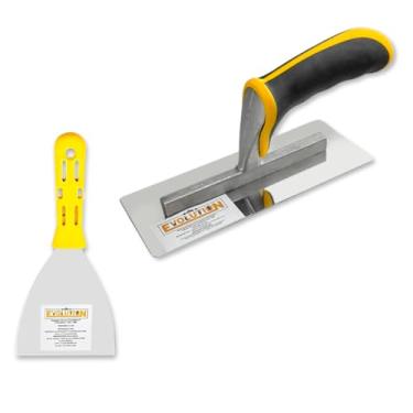 Imagem de Desempenadeira 24x11 + Espátula 10,16Cm Aço Inox Lisa Massa Rígido Evolution para Pintores Drywall Efeitos Textura Original Profissional Kit