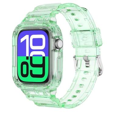 Imagem de Compatível com Apple Watch Series 10 de 46 mm e 42 mm com glitter cristalino, pulseira de TPU (poliuretano termoplástico) transparente com capa protetora, Series 10 46mm, Silicone, Sem Pedra Preciosa