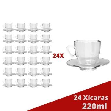 Imagem de Kit 24 Xícaras Chá 220mL Mesa Posta Transparente C/ Pires - TODO DIA