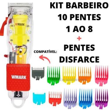 Imagem de 8 Pentes + 2 Pentes Disfarce Kit Barbeiro Kemei Wmark - Clipper Guides