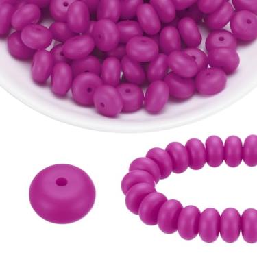 Imagem de HARFINGTON 110 peças de contas de silicone 14 mm contas focais de borracha de lentilha a granel para canetas, chaveiro, pulseira, colar, artesanato, faça você mesmo, magenta