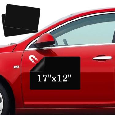Imagem de Thaibear Ímãs pretos em branco para carro, 43 x 30 cm, pacote com 2 ímãs de porta de carro para veículos, cantos arredondados adesivos de folha de ímã flexível em branco para carro para anunciar