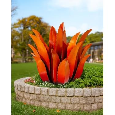 Imagem de Cyan Oasis Grande planta de agave de chama de metal para pátio ao ar livre, escultura e decoração de casa pintada à mão, decoração de casa de tequila, decoração ao ar livre, ornamento de gramado de