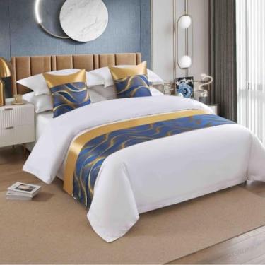 Imagem de Lençóis de cama de corredor de cama de hotel toalha de cauda de luxo protetor de cama de alta qualidade para pé da cama decorações de cama para cama de casal queen king tamanho azul||50 x 180 cm para