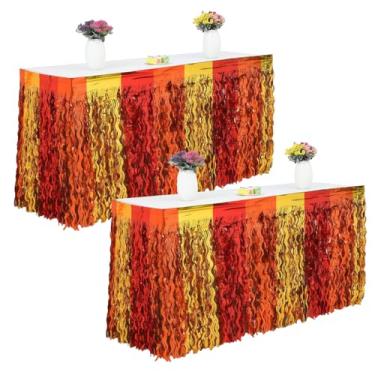 Imagem de 2 pacotes com saia de mesa com franjas metálicas onduladas para festa de outono, dia de Ação de Graças, Natal, colheita, outono, artigos para festas, vermelho, dourado, laranja, vaporizadores