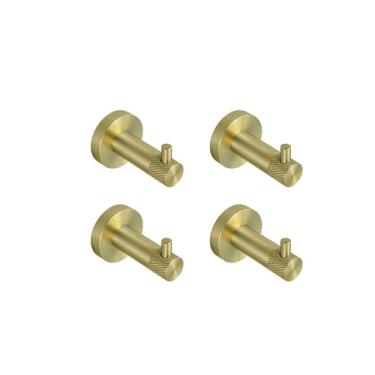Imagem de Suporte para toalhas de parede em aço inoxidável dourado escovado, suporte para papel higiênico, gancho para roupão, porta-copos, escova de vaso sanitário, acessórios para banheiro, 4 ganchos para ro