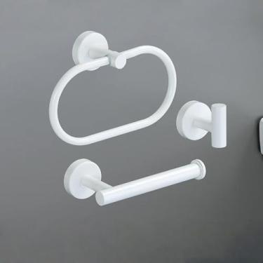 Imagem de Conjunto de acessórios para banheiro em ouro branco, barra de toalha de aço inoxidável 304, porta-papel higiênico, gancho para roupão, conjunto de acessórios, branco, conjunto de 3 peças B