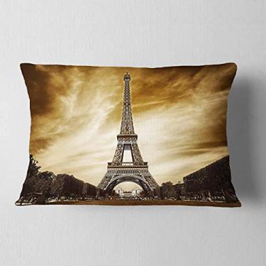 Imagem de Fotografia Designart Paris Torre Eiffel Cinza Sombra Paisagem Sala de Estar Lombar, Sofá, Travesseiro + Capa de Almofada Impressa em ambos os lados 30 x 50 cm
