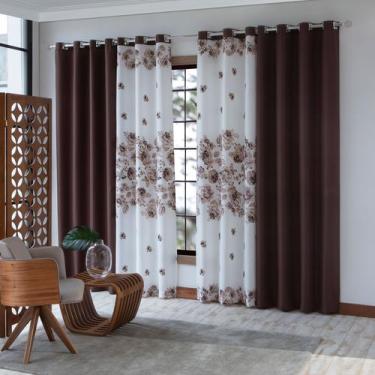 Imagem de Cortina Para Sala Florida Marrom 3.00x2.50 Horto Sultan