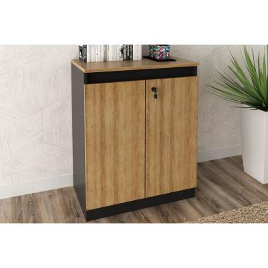 Imagem de Balcão de Escritório ME4149 c/ 2 Portas c/ Chave Amêndoa/Preto - Tecno Mobili