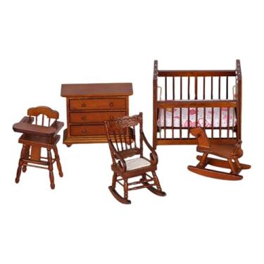 Imagem de oshhni Conjunto de móveis para casa de bonecas 5 peças 1:12, artesanato, decoração para casa de bonecas, brinquedos para crianças de 3 anos ou mais,