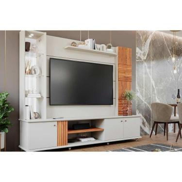 Imagem de Rack Bancada C/ Painel P/ Tv Até 60 Pol Riviera Espelho E 3 Portas 216x186cm Off White/cinamomo - Permóbili