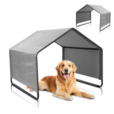 Imagem de Barraca para cães, proteção solar à prova de vento, abrigo de sombra para cães, 124,5 x 124,5 x 109,2 cm, tenda de acampamento para cães ao ar livre, gatos, gado (cinza, 124,5 x 124,5 x 109,2 cm)