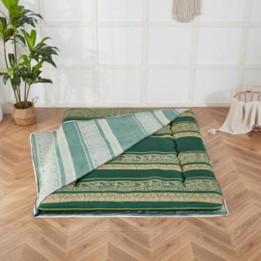 Imagem de Zelladorra Capa de colchão futon, protetor de colchão japonês com zíper, lavável na máquina (verde boêmio, completo)