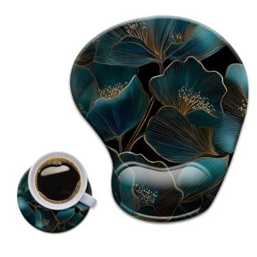 Imagem de HOPONY Mouse pad de gel para descanso de pulso - mousepad ergonômico para escritório com suporte de pulso - antiderrapante, acessórios de mesa de design para decoração de casa e jogos, folhas douradas