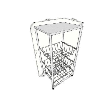 Imagem de Fruteira De Chão Cozinha Aço Mdf 3 Cestos Multiuso