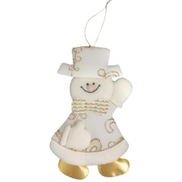 Imagem de Boneco Natalino Pendente 10x16cm Branco e Dourado - RIO MASTER / NEW W