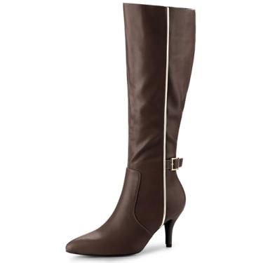 Imagem de Allegra K Botas femininas de cano alto com fivela e salto agulha, Café, 40