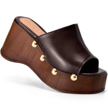 Imagem de Sandália Anabela Feminina Lumiss Madeira Rebite Tachas Dourada Confortável marrom40