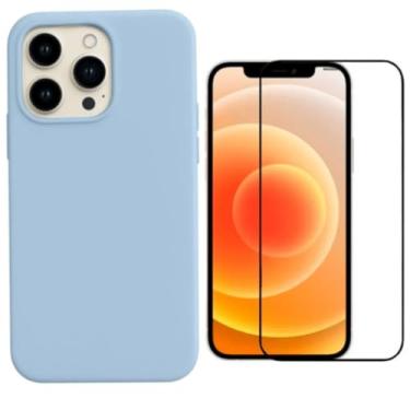 Imagem de Capa Capinha Para iPhone 13 Azul Bebê Aveludado + Película 3D