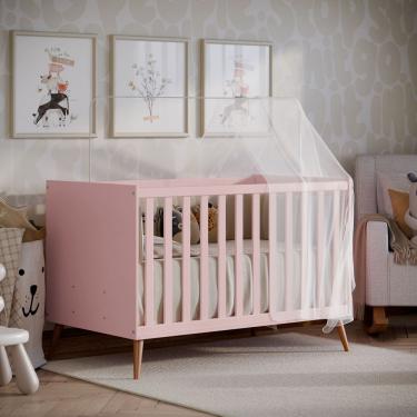 Imagem de Berço Americano Retrô Vira Mini Cama Com Grade Removível Rosa