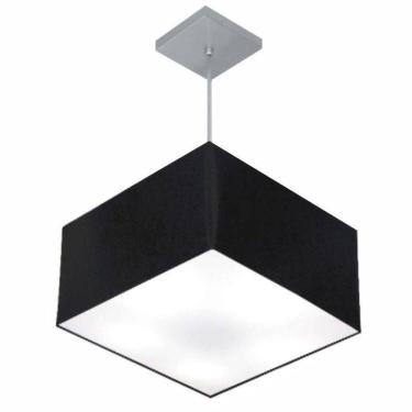 Imagem de Lustre Pendente Quadrado Vivare Md-4020 Cúpula Em Tecido 21/35x35cm - Bivolt Preto 127/220v