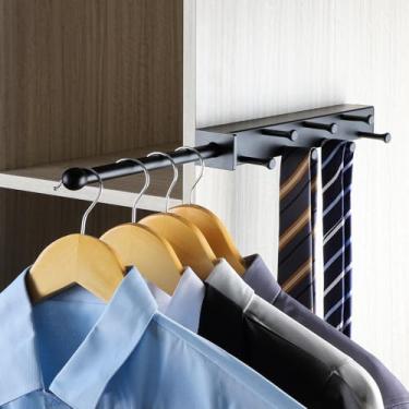 Imagem de BaiNong Vara de manobrista de 33 cm para armários, haste de manobrista deslizante preta com 7 ganchos, gravata e cinto, organização e armazenamento