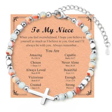 Imagem de Pulseira de cruz para meninas adolescentes e mulheres, presentes para melhor amiga, irmã, filha, neta, sobrinha, cristã, aniversário, Natal, Dia dos Namorados, Páscoa, batismo, Dia das Mães, presentes