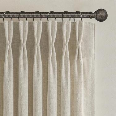 Imagem de Cortinas de pátio de linho natural marrom claro de 250 cm para porta de vidro deslizante, cortina de janela estética transparente para quarto com 2 painéis, conjunto de 2 painéis, cortinas bege