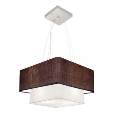 Imagem de Lustre Pendente Duplo Quadrado Vivare Md-4157 Cúpula Em Tecido 40x35cm - Bivolt Café-branco 127/220v