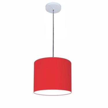 Imagem de Lustre Luminária Pendente Vivare Free Lux Pe-4107br Cúpula Em Tecido 25x20cm Vermelho Canopla Branca E Fio Cristal