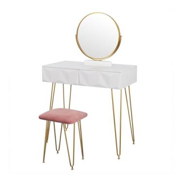 Imagem de Escrivaninha de penteadeira Penteadeira com banco e espelho, mesa de cosméticos para quarto gaveta, organizador maquiagem joias, branco