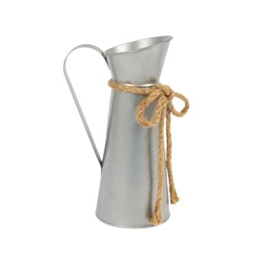 Imagem de BLWOTMOR Vaso Decorativo de Ferro com Suporte para Flores, Peça Central, Ornamento Estilo Retrô com Alça, Adequado para Quarto, Sala de Estar, Escritório, Prata, Tamanho real