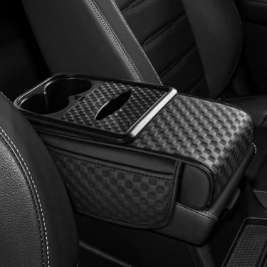 Imagem de Hovom Almofada de apoio de braço para console central de carro, capa de descanso de braço de couro para carros, almofada de apoio de braço multifuncional com bolso, caixa de lenços e suporte de copo