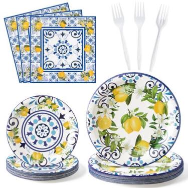 Imagem de Conjunto de talheres de festa G1ngtar Capri Lemon Theme 96 unidades