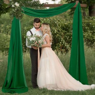 Imagem de Tecido drapeado em arco de casamento, painel FUHSY Green Chiffon de 6 