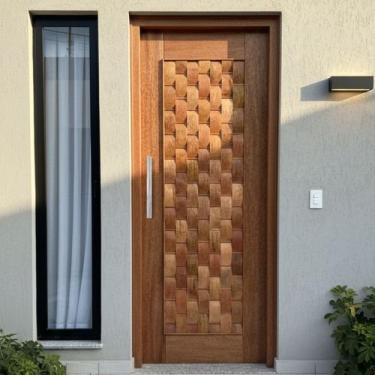 Imagem de Porta Completa Pivotante Couro 100x210cm em Madeira Maciça Cedro Arana