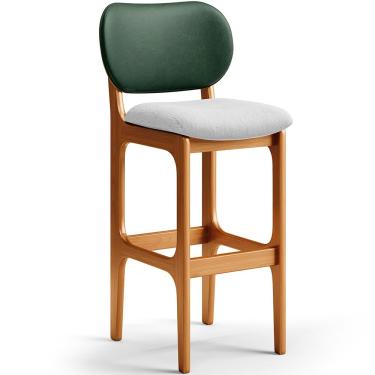 Imagem de Banqueta Alta Bar Cozinha Sala Jantar Fixa Betta L02 Imbuia Facto Verde Linho Cinza - Lyam Decor