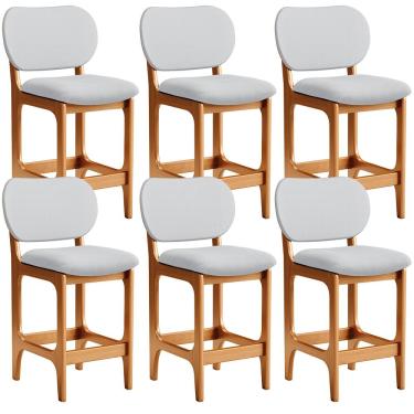 Imagem de Kit 06 Banquetas Baixa Bar Cozinha E Sala De Jantar Fixa Betta L02 Imbuia Linho Cinza - Lyam Decor