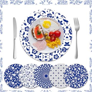 Imagem de Jogo americano de papel, descartável, vintage, azul, floral, chinoiserie, azul e branco, tapetes decorativos de mesa redonda para aniversário, casamento, jantar, mesa, artigos de festa, decoração de