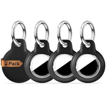 Imagem de MOLOSLEEVE [Pacote com 4] Capa de suporte de Airtag com chaveiro, capa de GPS à prova d'água, antiarranhões e choques, chaveiro, acessórios para AirTags, capas de rastreador de itens para mochilas