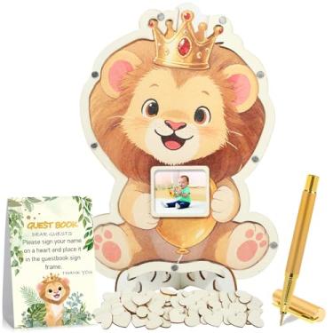 Imagem de Wauprant Livro de visitas de chá de bebê para meninos e meninas conjunto alternativo de chá de bebê com moldura de foto 60 fatias de madeira de coração moldura de ultrassom de bebê lembrança para chá