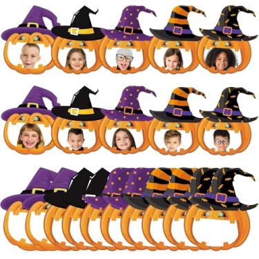 Imagem de Conjunto de 80 peças de recortes temáticos de Halloween, decoração de quadro de avisos, abóboras com chapéu de bruxa, recortes de papel, decorações de sala de aula para outono, festa de Halloween