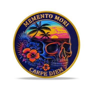 Imagem de RYUKENLM Moeda Memento Mori Caveira Desafio Moedas Carpe Diem Moeda Pôr do Sol Tropical, Ampulheta de Areia Token de Prática Estoica Diária Presente Inspirador para Homens Mulheres Crianças